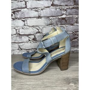 ECCO DANISH DESIGN Blue Leather Ankle Strappy Stacked Heel Sandals Women Sz 40EU